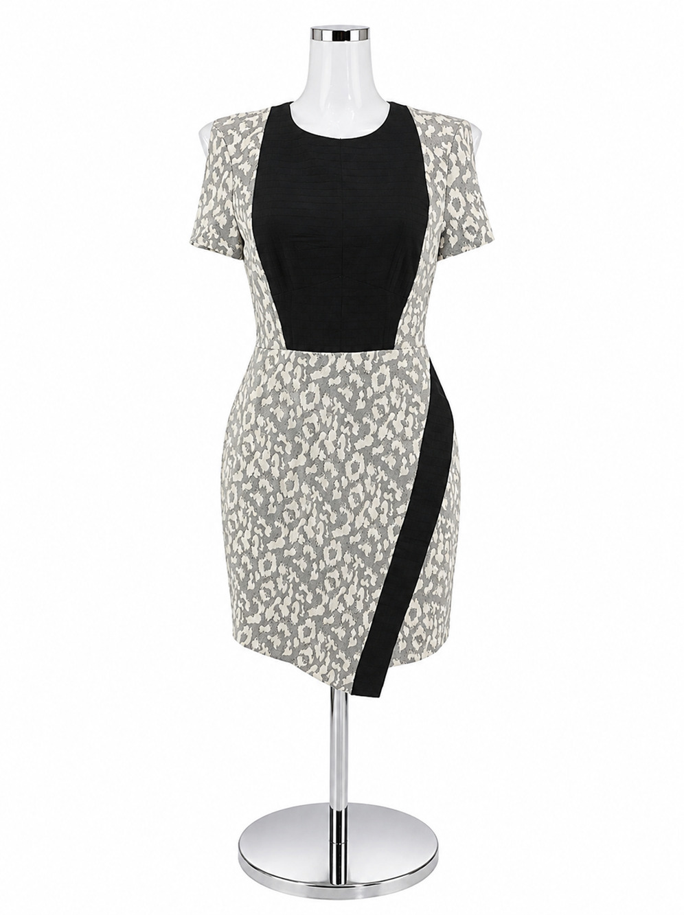 W118 by Walter Baker Gray Leopard Jacquard Asymmetrical Sheath Dress Size Small